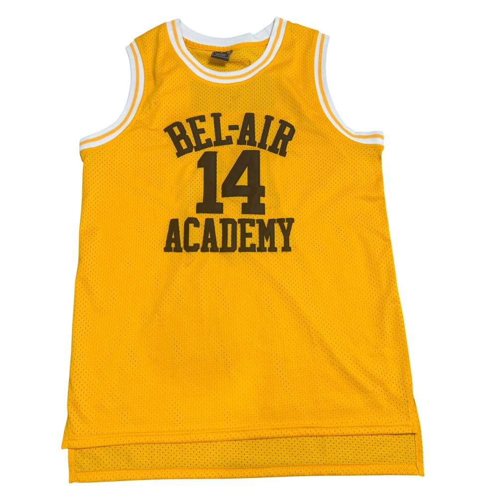 Bel Air Academy Basketball Jersey Will‎ Smith 14 Mesh Sleeveless Yellow Large